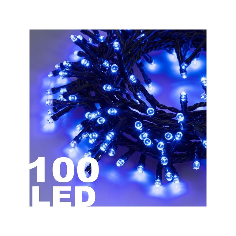 Image of Trade Shop - Catena Luminosa 100 Luci Led Lucciole Luce Blu Con Controller 8 Funzioni