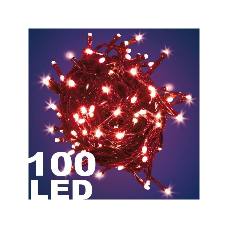 Image of Trade Shop - Catena Luminosa 100 Luci Led Lucciole Luce Rossa Rosso Con Controller 8 Funzioni