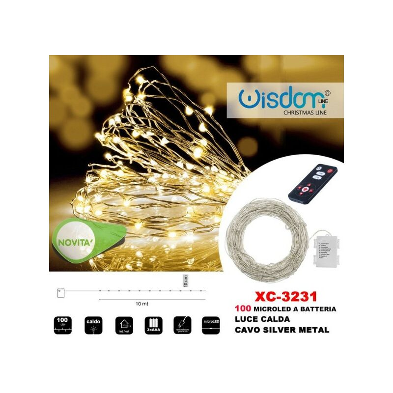 Image of Trade Shop - Catena Luminosa 100 Microled a Batteria Cavo Silver Metal Luce Calda Xc-3231