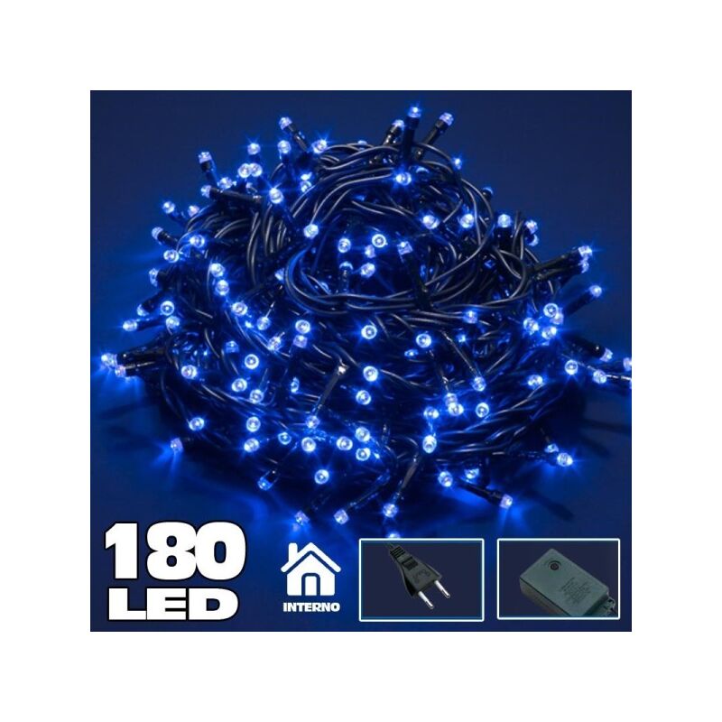Image of Trade Shop - Catena Luminosa 180 Luci Led Lucciole Blu Con Controller 8 Funzioni Interno