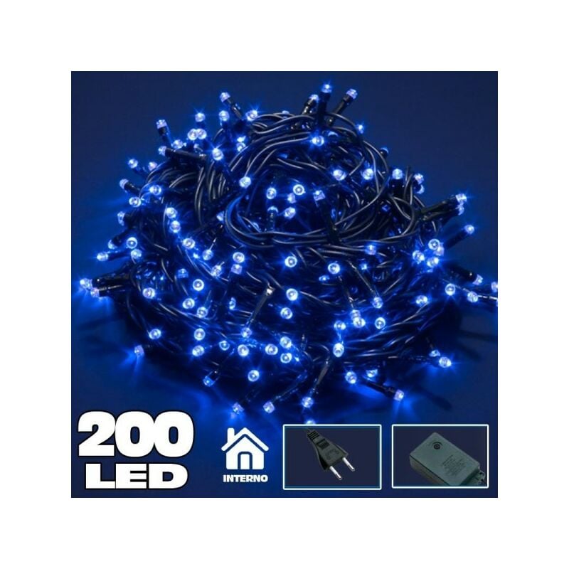 Image of Trade Shop - Catena Luminosa 200 Luci Led Lucciole Blu Con Controller 8 Funzioni