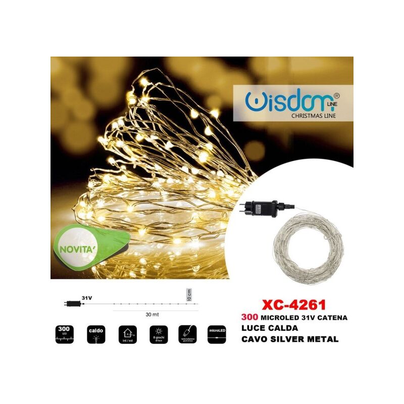 Image of Trade Shop - Catena Luminosa 300 Microled Lucciole Luce Calda Cavo Silver In Metallo Xc-4261