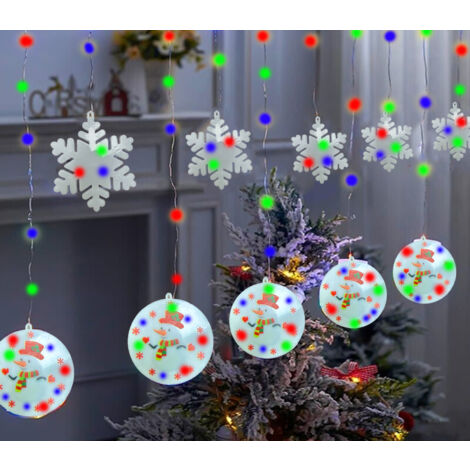 Catena Luminosa 4 Metri Interno Tenda LED Natalizia Pupazzo Fiocco Natale RGB