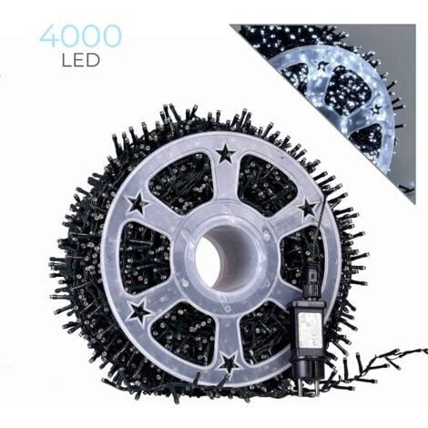PARTENOPEA UTENSILI CATENA LUMINOSA 4000 LED BIANCA FREDDA DA 100 METRI CON CAVO VERDE - ILLUMINAZIONE DECORATIVA PER INTERNI ED ESTERNI IP44 CON 8 GIOCHI DI LUCE PER NATALE E FESTE