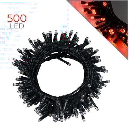 CATENA LUMINOSA 500 LED DA 25 METRI CON CAVO VERDE E LUCE ROSSA - DECORAZIONE LUMINOSA PER INTERNI ED ESTERNI