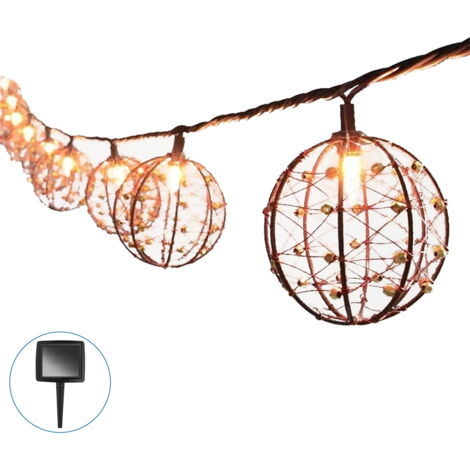 Catena luminosa a Led decorativa con pannello solare 3,8 metri 10 sfere Bianco Caldo 2200K Wisdom