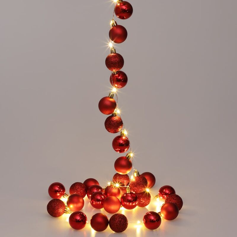 Image of Catena luminosa a led rossa da 2 m con palline di Natale