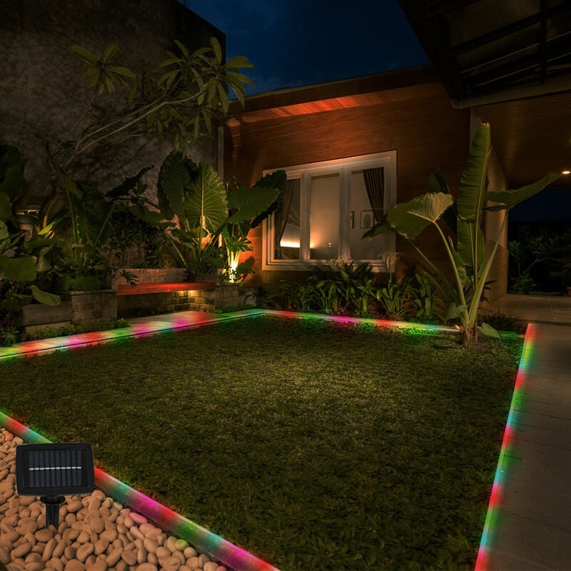 Image of Ghirlanda luminosa a led solare Ghirlanda solare con picchetto led multicolore plug-in Luce da giardino a led, plastica nera, interruttore, batteria,