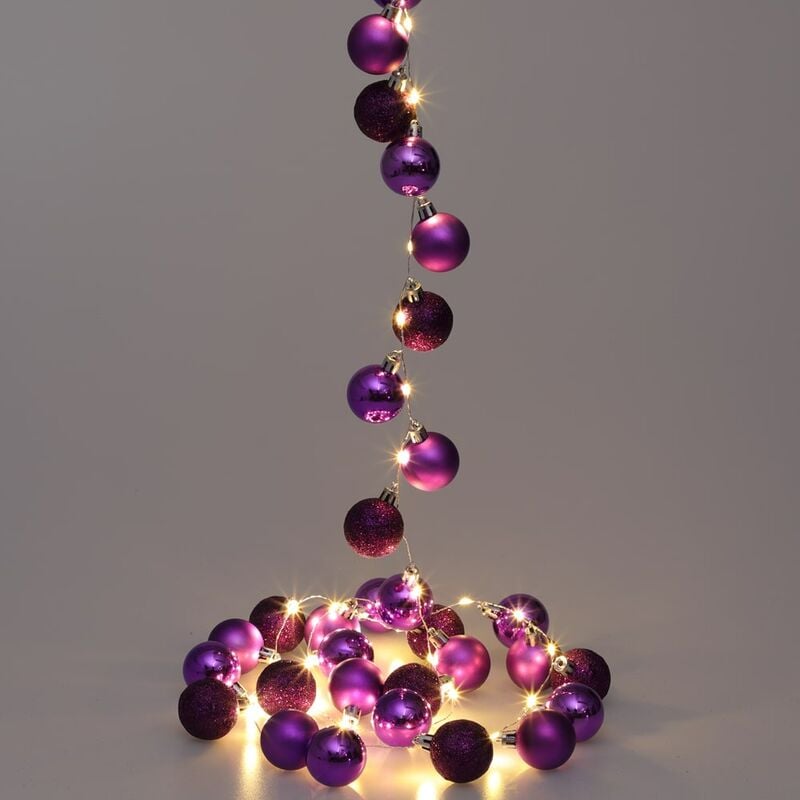 Image of Catena luminosa a led viola da 2 m con palline di Natale