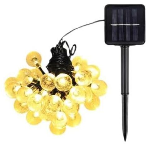 Catena luminosa a sfera solare da 100 LED, ideale per giardini, patii, pergolati o feste. Resistente alle intemperie e con accensione/spegnimento automatico.