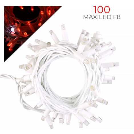 CATENA LUMINOSA CON 100 MAXI-LED REFLEX 8MM CAVO BIANCO DA 10 METRI LUCE ROSSA E BIANCA - PERFETTA PER ESTERNI PROLUNGABILE FINO A 20 PEZZI
