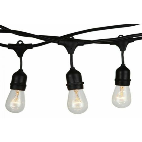 CATENA LUMINOSA CORDONIERA STRINGA NERA DA ESTERNO 10 METRI 10 LAMPADINE LUCE A SCELTA IP54  Bianco Freddo