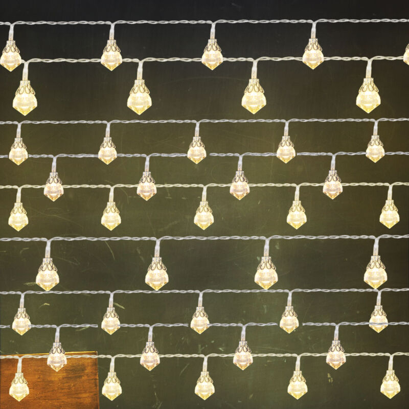 Image of Catena luminosa Decorazione natalizia catena luminosa con design a diamanti Luce decorativa, plastica argentata, batteria 9x 10 LED 3000K bianco