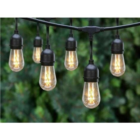 Catena luminosa esterno 10 Lampadine E27 LED cavo 10 mt IP65 impermeabile NERO