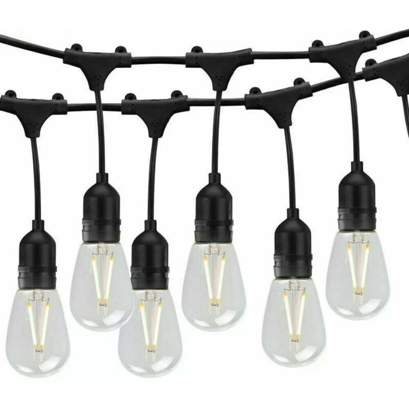 Catena Luminosa Esterno LED 10M/15M, 10/15 Portalampade E27, Bianco/Nero Nero 15 Metri