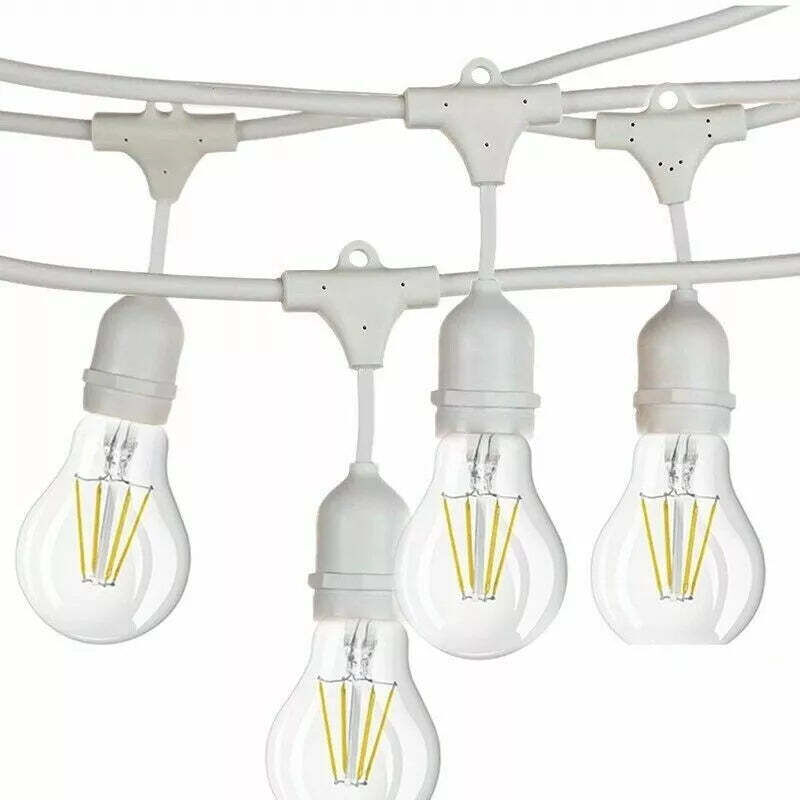 Catena Luminosa Esterno LED 10M/15M, 10/15 Portalampade E27, Bianco/Nero Bianco 10 Metri