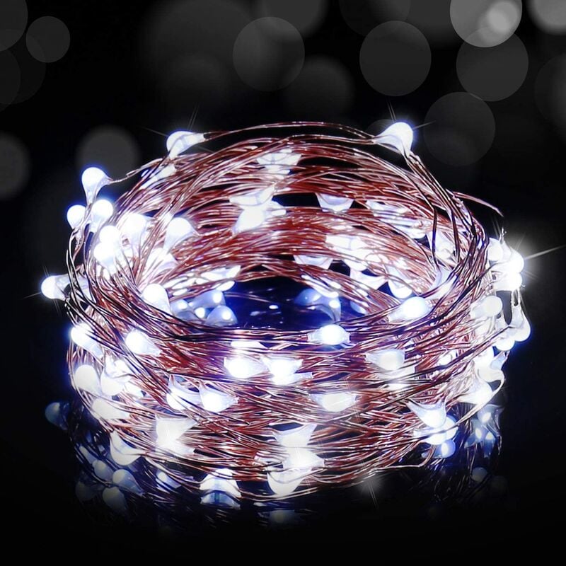 Image of Catena luminosa filo di rame micro led per esterno - 500 Micro Led - Bianco - 8.4 Watt - Lunghezza 55 mt