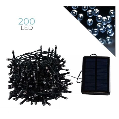 CATENA LUMINOSA LED 200 LUCI BIANCO FREDDO A RICARICA SOLARE - DECORAZIONI NATALIZIE PERFETTE PER GIARDINI ALBERI E ATTIVITA' COMMERCIALI