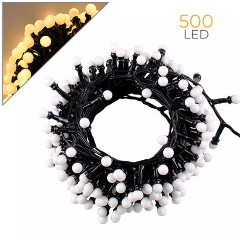 CATENA LUMINOSA LED A SFERA 500 LUCI GIALLE SU CAVO NERO DA 10 METRI - PERFETTA PER DECORAZIONI INTERNE ED ESTERNE