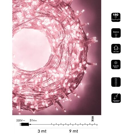 Catena luminosa led Natale 180 led cavo trasparente serie luminosa natalizie per esterno interno albero feste decorativa Rosa