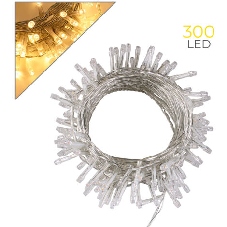 Catena luminosa led Natale 300 led 15 mt cavo trasparente serie luminosa natalizie per esterno interno albero feste decorativa  Calda