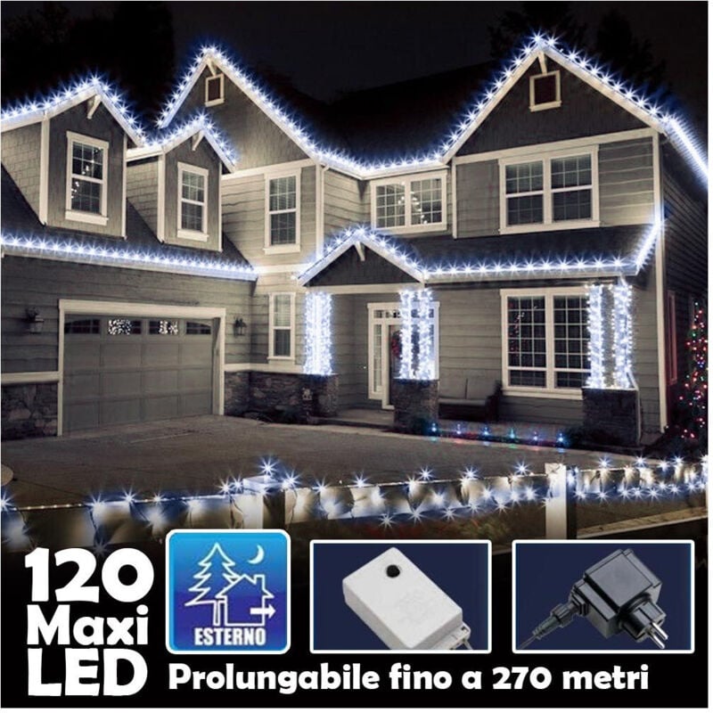 Trade Shop Traesio - Catena Luminosa Natalizia 100led Bianco Freddo Con Flash 9mt Esterno Prolungabil -
