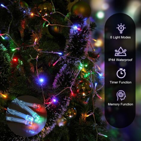 Catena luminosa natalizia a batteria, 50 m di LED per interni ed esterni, 8 modalità e funzioni di memoria, catena luminosa natalizia per balcone, giardino, camera da letto, festa - Multicolore [Class