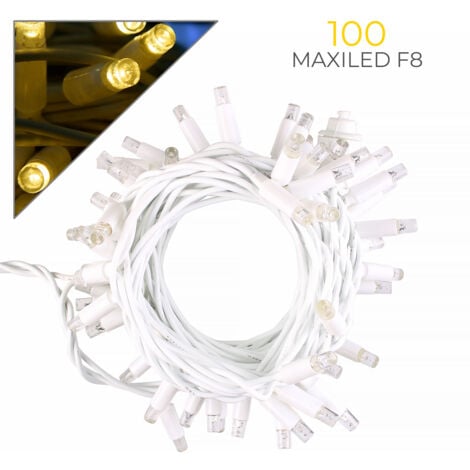 CATENA LUMINOSA PROFESSIONALE 100 LED CAVO BIANCO 10M PROLUNGABILE - LUCE CALDA FISSA E FLASH BIANCO PER ESTERNI E INTERNI