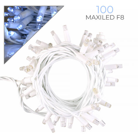CATENA LUMINOSA PROFESSIONALE 100 MAXI-LED F8 CAVO BIANCO LUCE BIANCA INTERMITTENTE - PERFETTA PER DECORAZIONI INTERNE ED ESTERNE