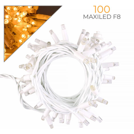 CATENA LUMINOSA PROFESSIONALE 100 MAXI-LED F8 CAVO BIANCO LUCE CALDA FISSA E INTERMITTENTE - 10 METRI PROLUNGABILE ILLUMINAZIONE DECORATIVA DA ESTERNO