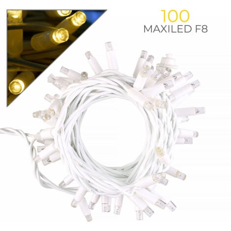 PARTENOPEA UTENSILI CATENA LUMINOSA PROFESSIONALE 50 MAXI LED CAVO BIANCO 5MT PROLUNGABILE FINO 200MT - LUCE CALDA FISSA E FLASH BIANCO PER ESTERNI E INTERNI