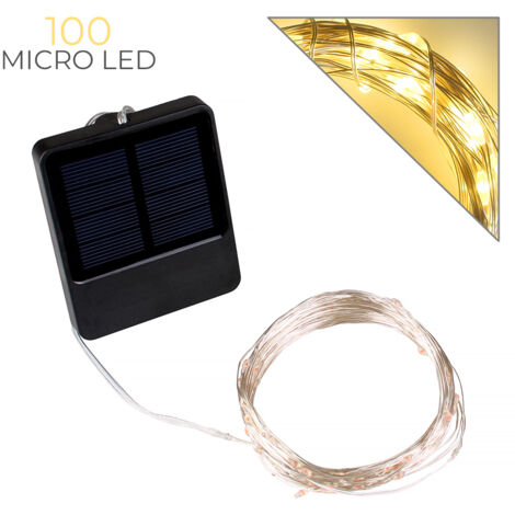 CATENA LUMINOSA RICARICA SOLARE 10 METRI CON 100 MICRO LED GIALLI - CAVO FLESSIBILE PER DECORAZIONI NATALIZIE GIARDINI E INTERNI
