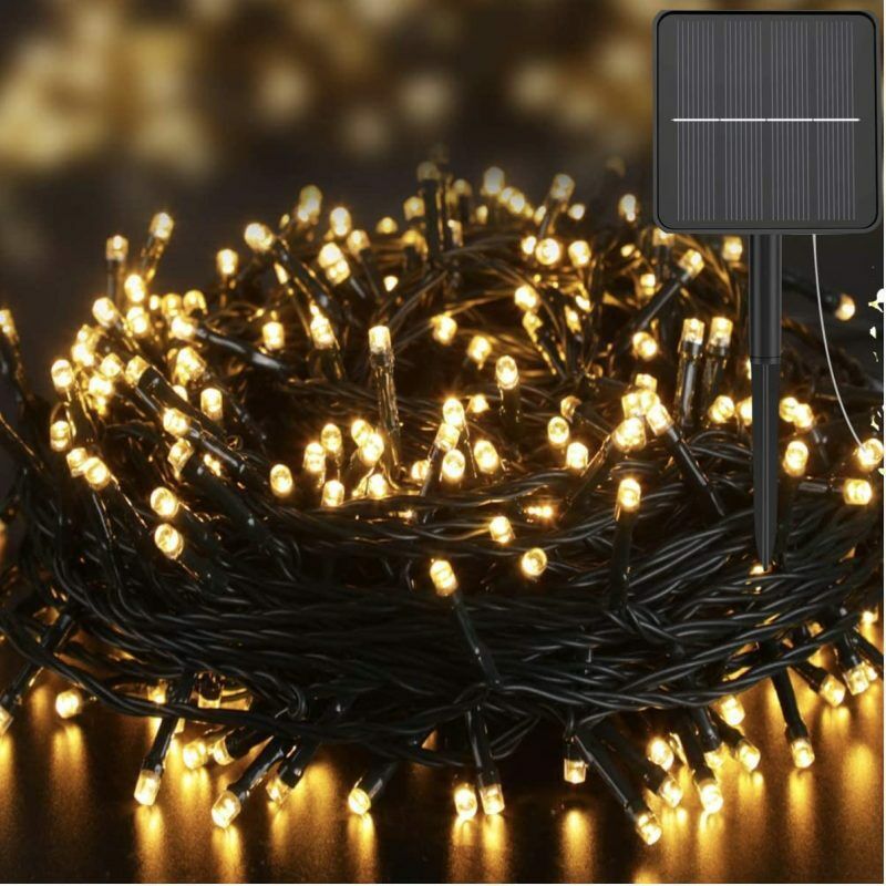 Image of Catena Luminosa Solare di Natale a 100 MiniLED con 8 giochi di Luce per uso Interno/Esterno (Luce Calda)