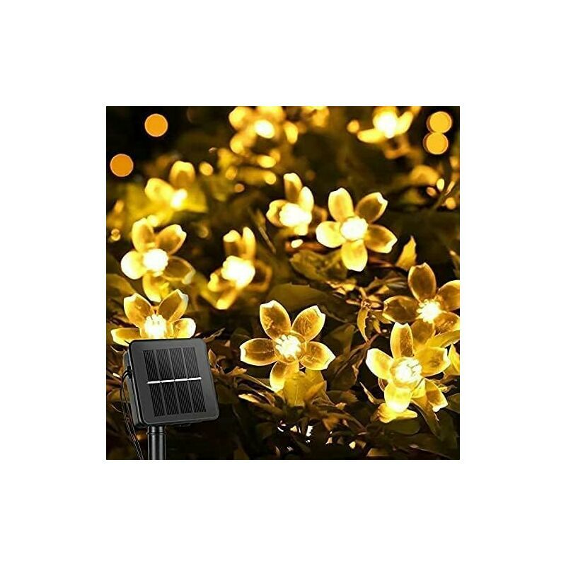 Catena Solare LED 7 Metri Con 100 Luci Bianco Caldo - Corda Di Canapa, IP65, Pannello Con Batteria NiMh Per Esterno Giardino