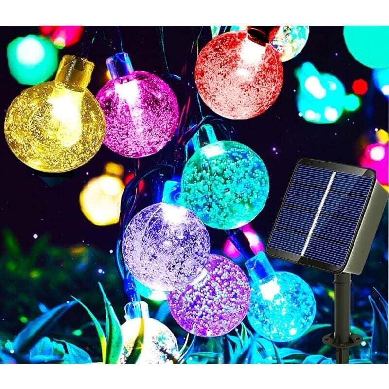 Image of Catena luminosa solare per esterni con presa usb, 50 led 7 m, 8 modalità, luci solari colorate per esterni, IP65 resistenti alle intemperie, per