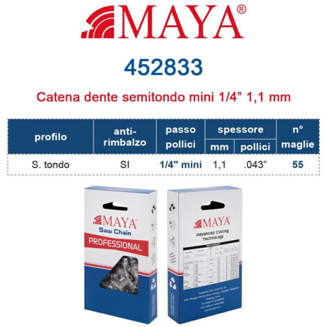 Catena Motosega 1/4" - 1,1 mm .043" - 55 maglie Prof. S.tondo con antirimbalzo 452833