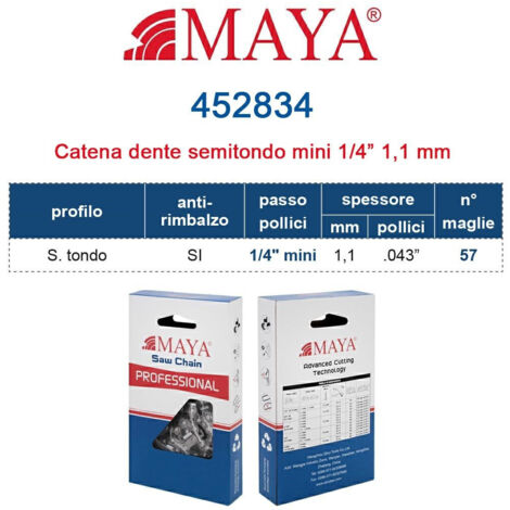 Catena Motosega 1/4" - 1,1 mm .043" - 57 maglie Prof. S.tondo con antirimbalzo 452834