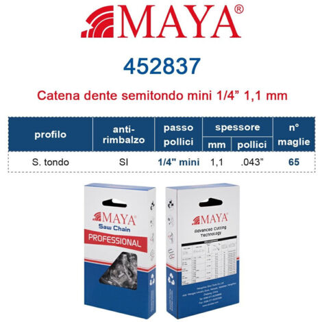Catena Motosega 1/4" - 1,1 mm .043" - 65 maglie Prof. S.tondo con antirimbalzo 452837