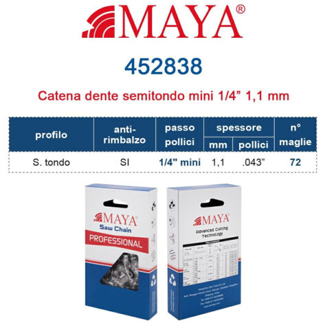 Catena Motosega 1/4" - 1,1 mm .043" - 72 maglie Prof. S.tondo con antirimbalzo 452838