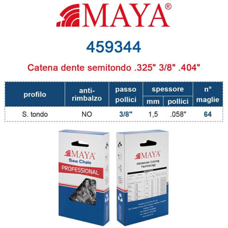 Catena Motosega 3/8" - 1,5 mm .058" - 64 maglie Prof. S.tondo senza antirimbalzo 459344
