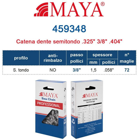 Catena Motosega 3/8" - 1,5 mm .058" - 72 maglie Prof. S.tondo senza antirimbalzo 459348