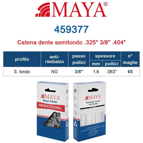 Catena Motosega 3/8" - 1,6 mm .063" - 65 maglie Prof. S.tondo senza antirimbalzo 459377