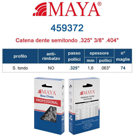 Catena Motosega .325" - 1,6 mm .063" - 74 maglie Prof. S.tondo senza antirimbalzo 459372