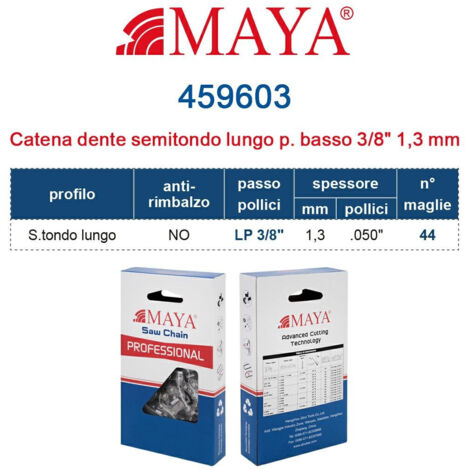 Catena Motosega LP 3/8" - 1,3 mm .050" - 44 maglie Prof. S.tondo lungo profilo basso senza antirimbalzo 459603