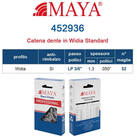 Catena Motosega LP 3/8" - 1,3 mm .050" - 52 maglie Prof. Widia con antirimbalzo 452936