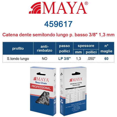 Catena Motosega LP 3/8" - 1,3 mm .050" - 60 maglie Prof. S.tondo lungo profilo basso senza antirimbalzo 459617