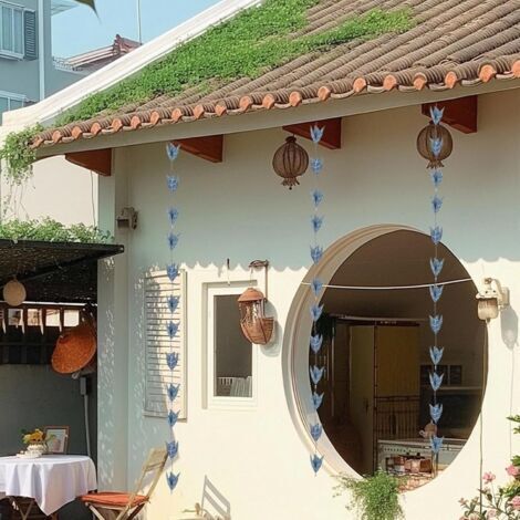 Catena per la raccolta dell'acqua piovana da 2,6 m, catena per grondaie, catena di drenaggio, catene per la raccolta dell'acqua piovana in ferro a forma di foglia blu, decorazione per patio e casa.