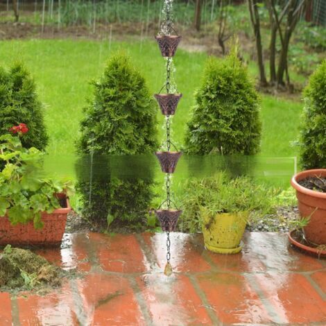 Catena per la raccolta dell'acqua piovana per grondaie - Raccoglitore di acqua piovana in metallo regolabile per esterni con 10 imbuti, per grondaie e pluviali, (2,7 metri)
