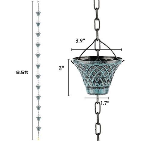 Catena per la raccolta dell'acqua piovana per grondaie, raccoglitore di acqua piovana regolabile in metallo per esterni con 12 imbuti, per grondaie e bordi inclinati, colore blu (2,6 metri)