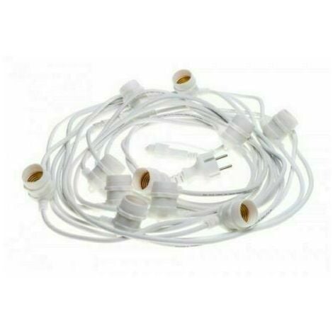 CATENA stagna gomma BIANCA STRINGA 10 metri 10 attacchi e27 CORDONIERA luce LED IMPERMEABILE IP54